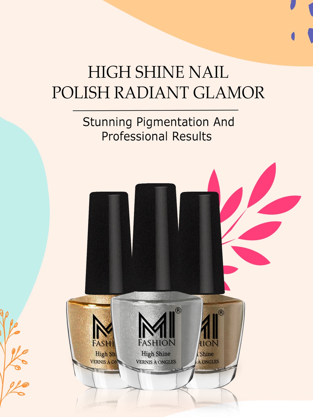 

MI FASHION Set of 3 Vernis A Ongles High Shine Long Lasting Shimmer Nail Paint - 12ml each, Grey