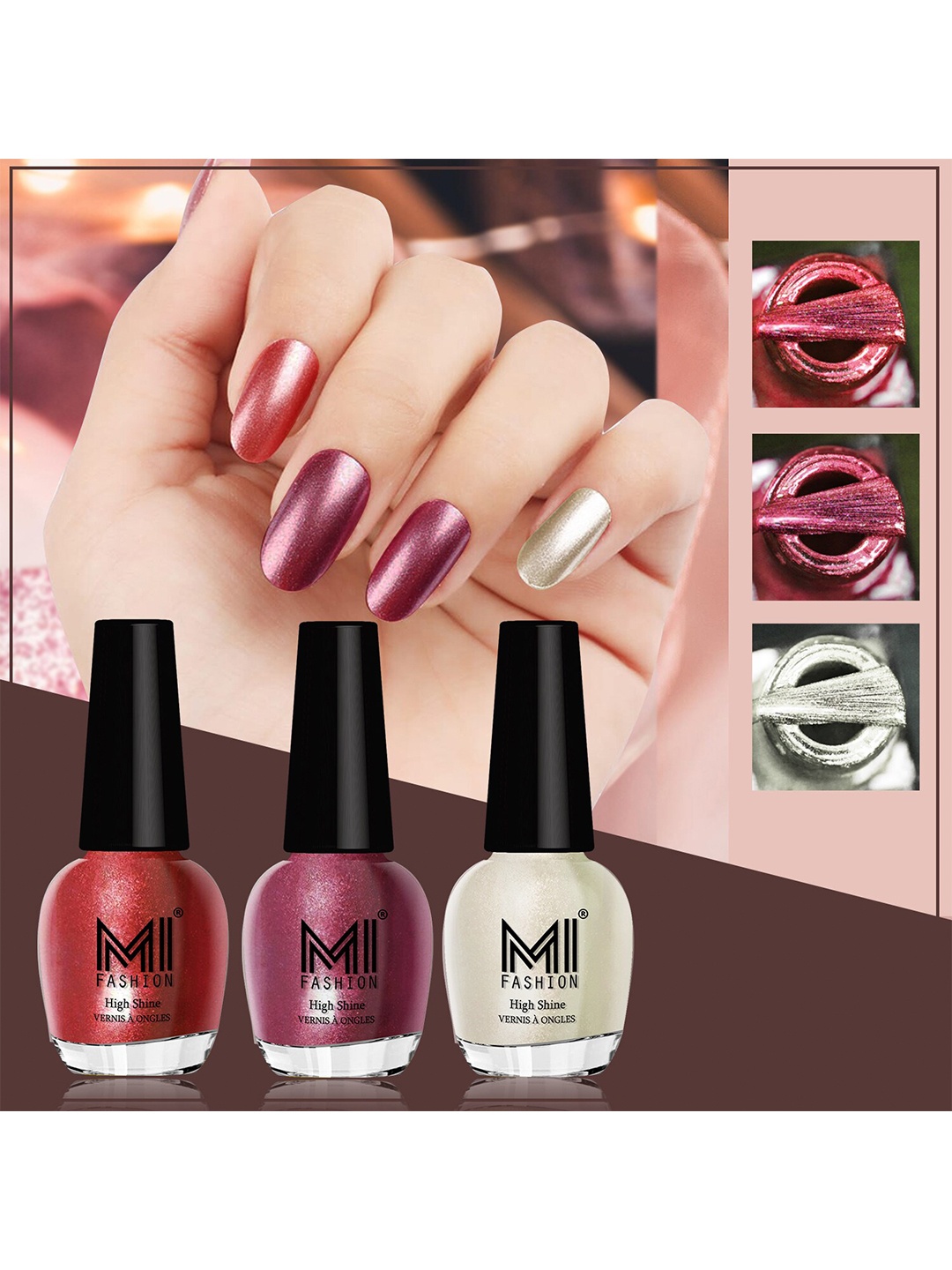 

MI FASHION Set of 3 Vernis A Ongles High Shine Long Lasting Shimmer Nail Paint - 12ml each, White