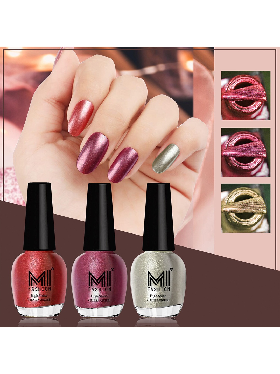 

MI FASHION Set of 3 Vernis A Ongles High Shine Long Lasting Shimmer Nail Paint - 12ml each, Green
