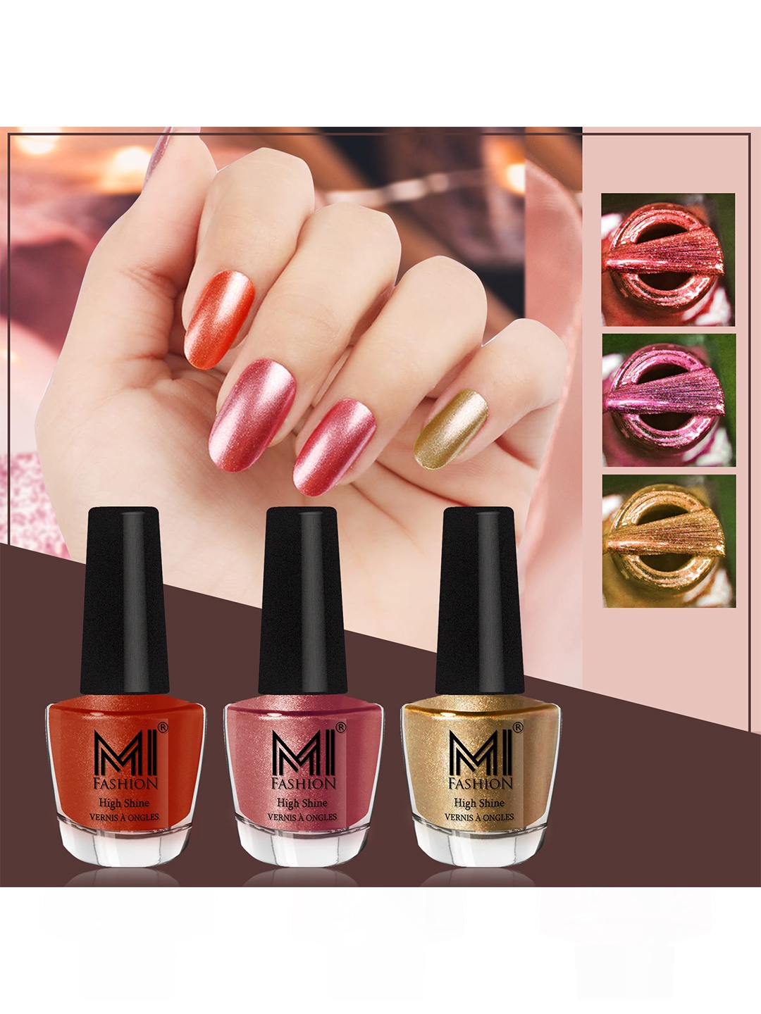 

MI FASHION Set of 3 Vernis A Ongles High Shine Long Lasting Shimmer Nail Paint - 12ml each, Red