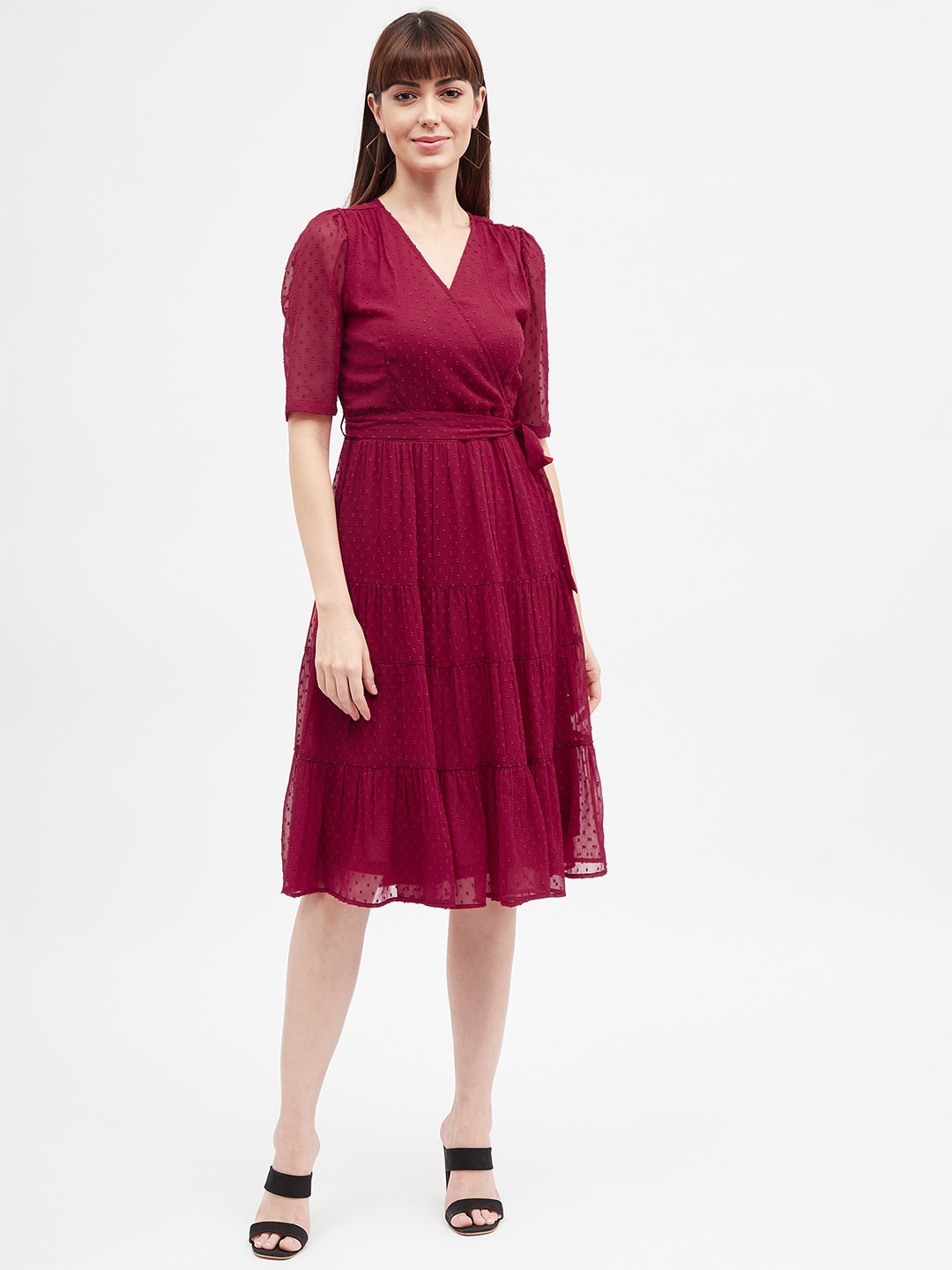 

Harpa V-Neck Wrap Dress, Maroon