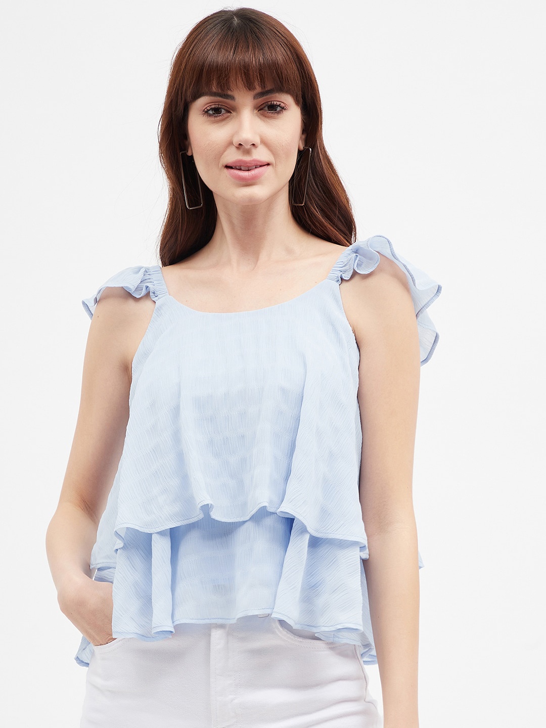 

Harpa Blue Self Design Ruffles Tiered Top