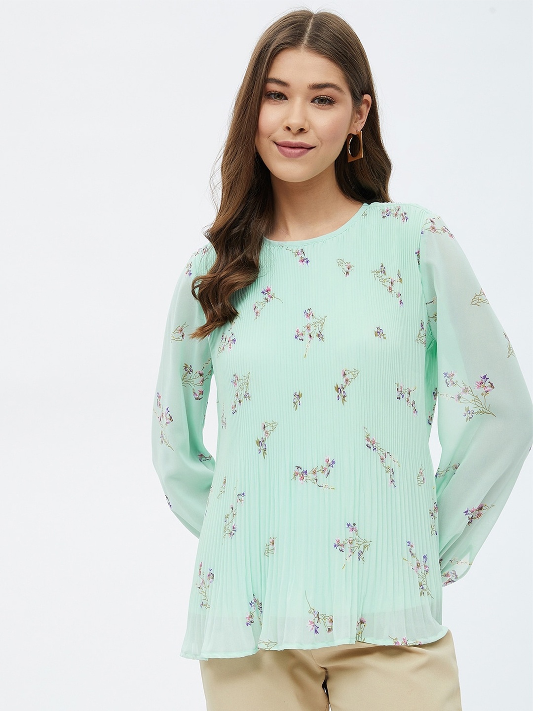 

Harpa Floral Print Georgette Top, Green