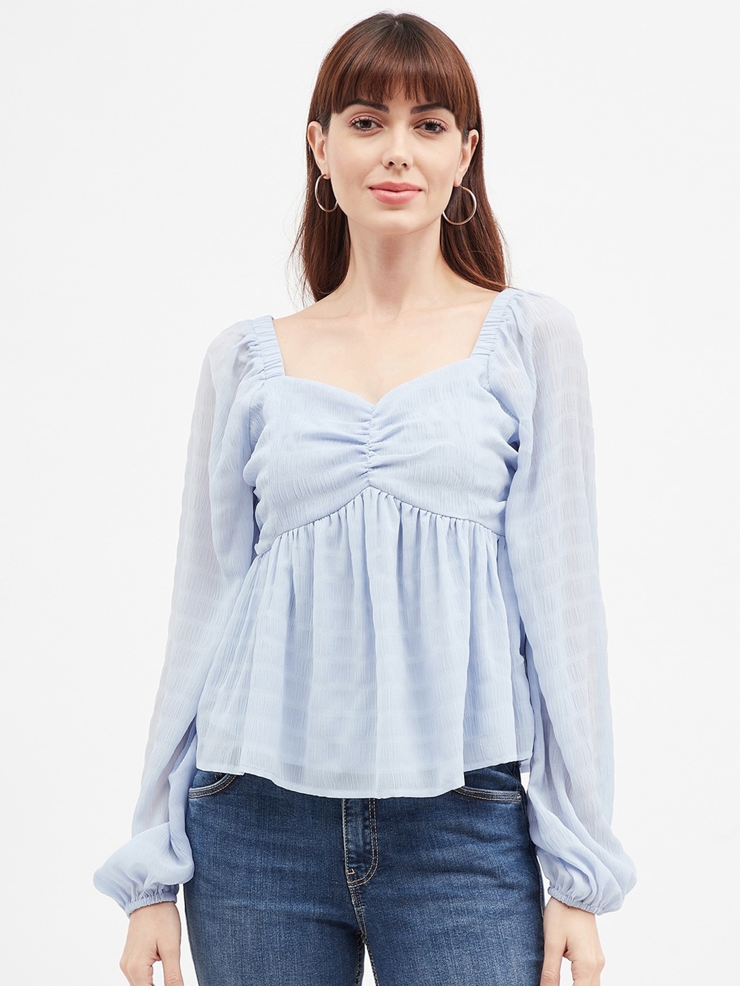 

Harpa Sweetheart Neck Chiffon Empire Top, Blue
