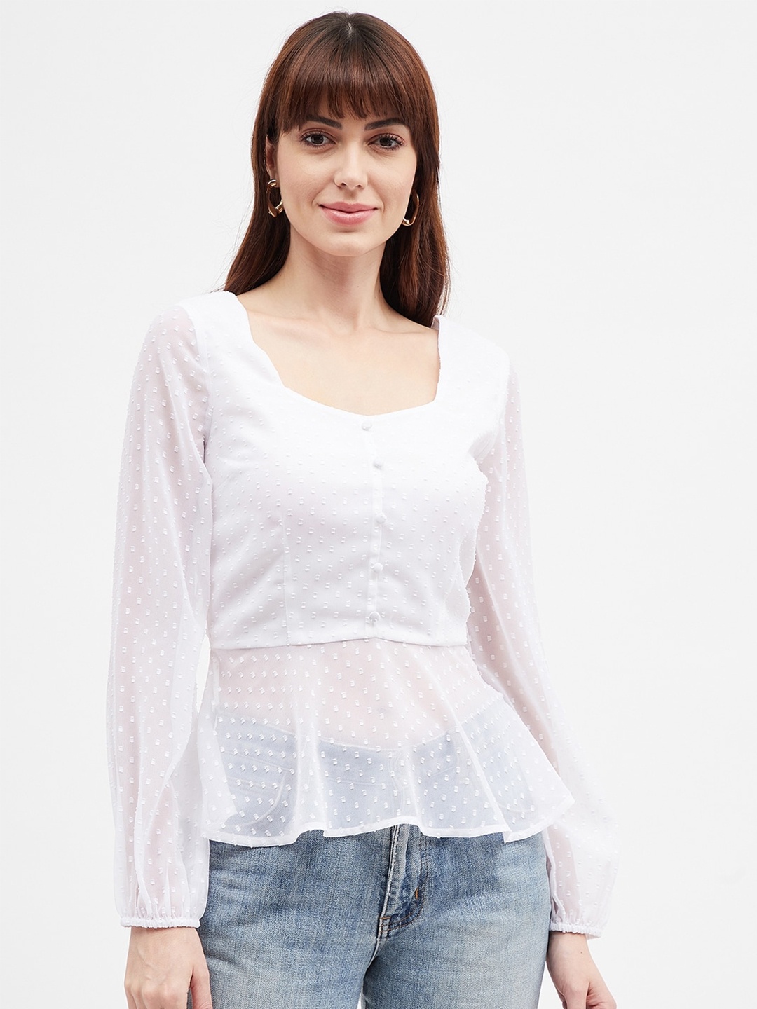 

Harpa Square Neck Peplum Top, White