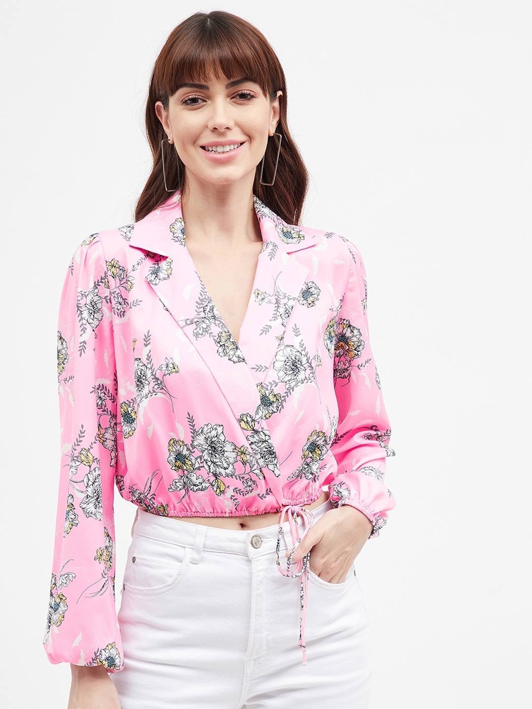 

Harpa Floral Print Wrap Crop Top, Pink