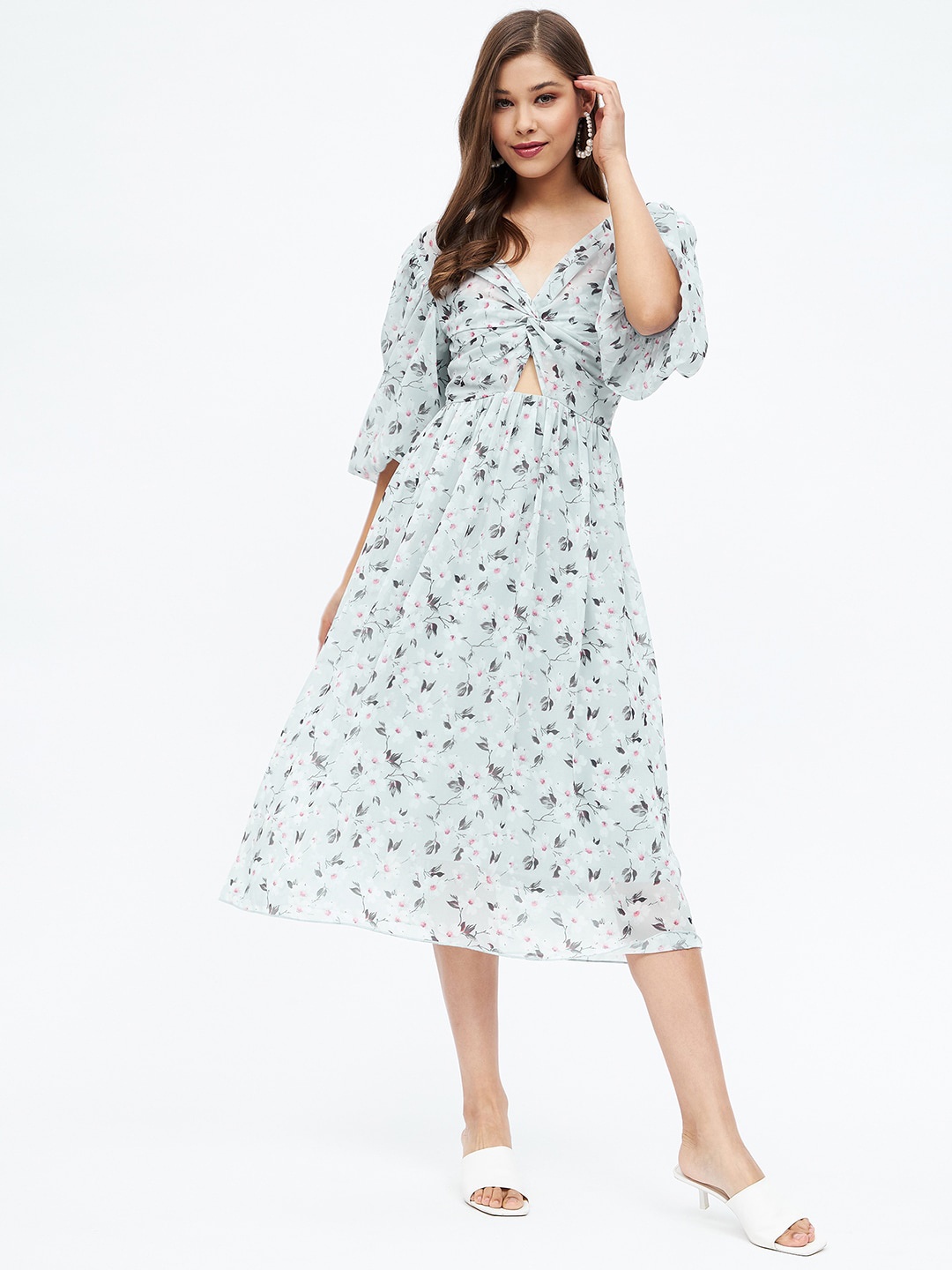 

Harpa Floral Printed A-Line Midi Dress, Sea green