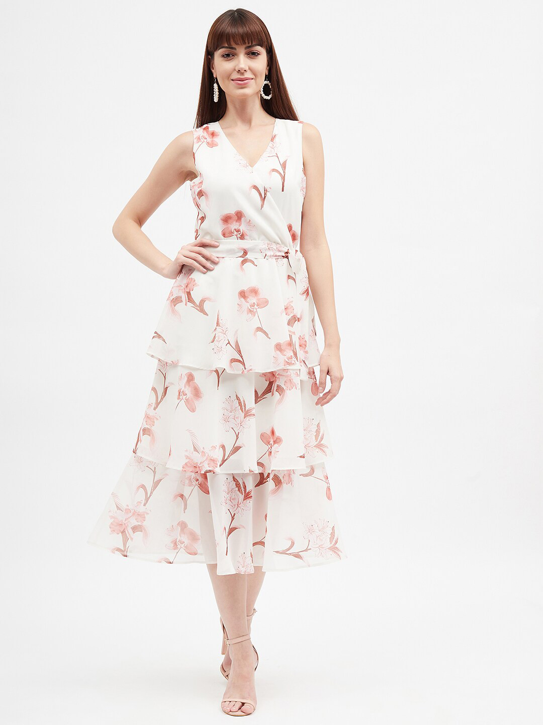 

Harpa Floral Georgette Wrap Midi Dress, White