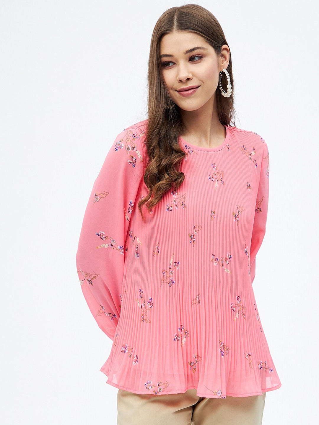 

Harpa Floral Printed A-Line Top, Pink