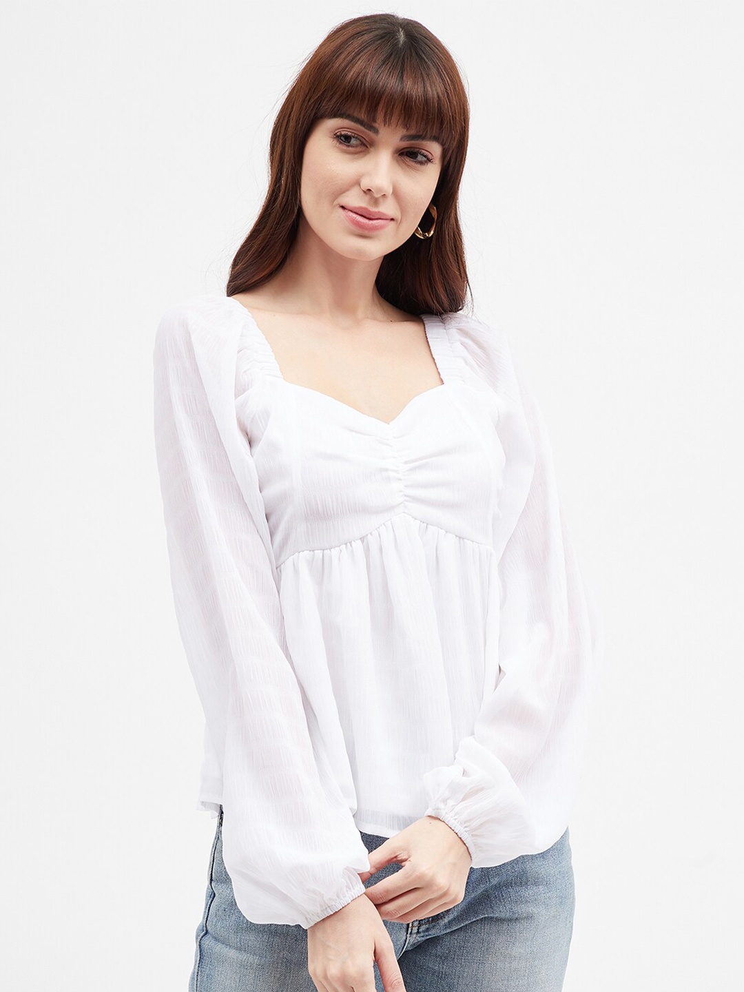 

Harpa Sweetheart Neck Chiffon Empire Top, White