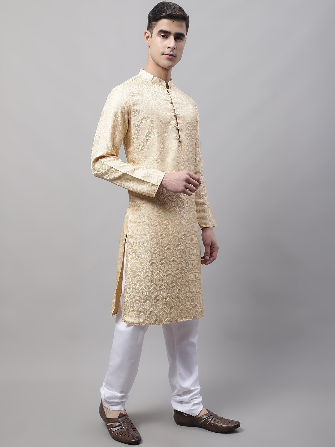 

Jompers Men Woven Design Kurta With Churidar, Beige