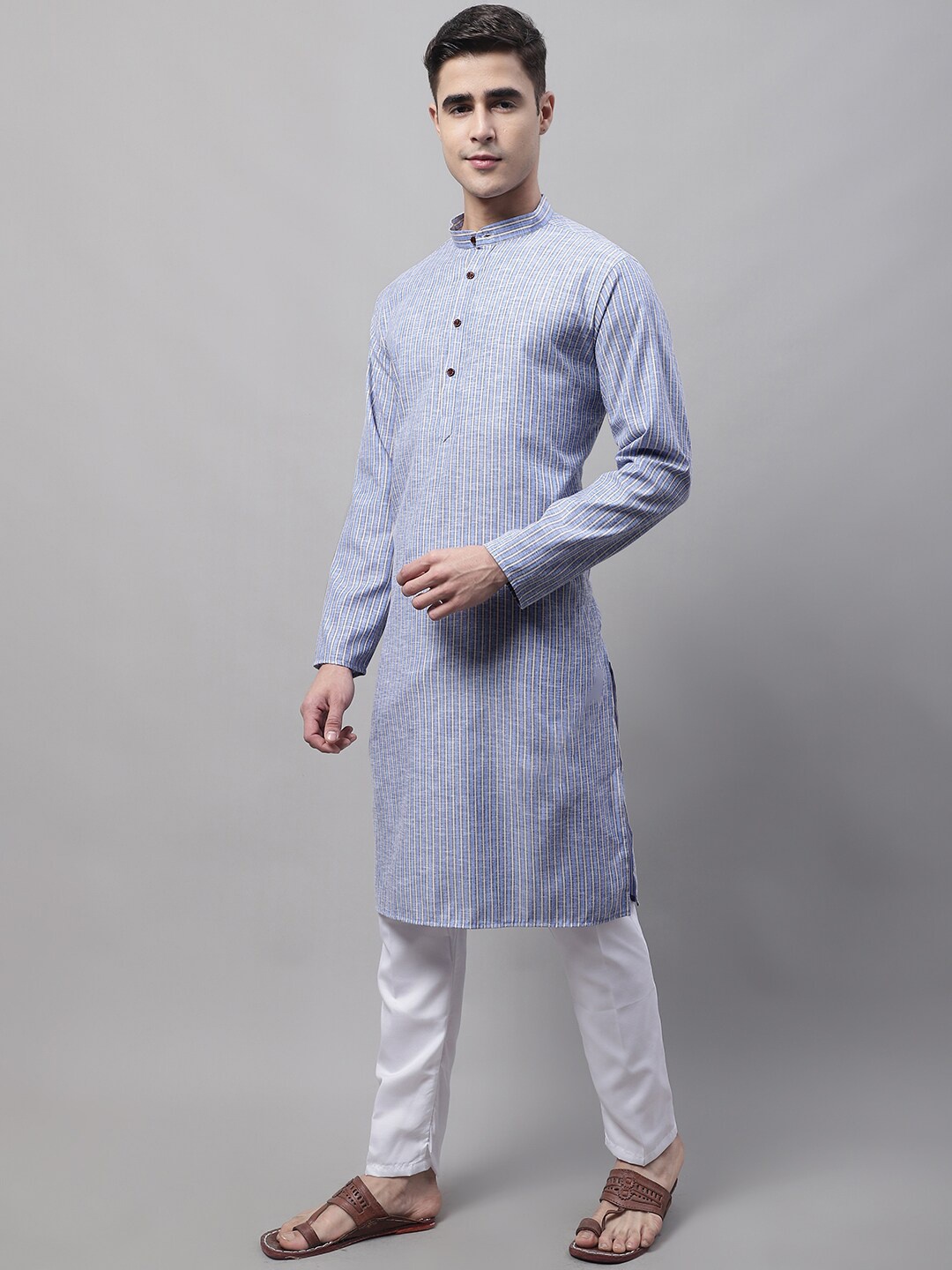 

Jompers Men Striped Pure Cotton Kurta with Pyjamas, Blue