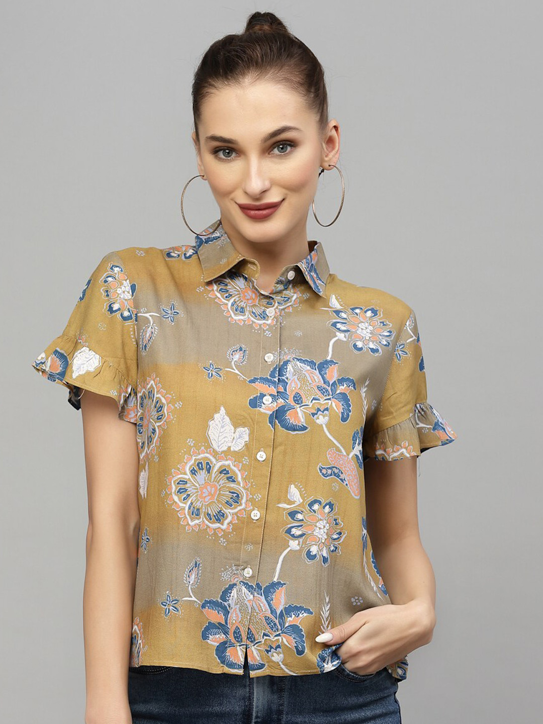 

VALBONE Women Classic Floral Printed Pure Cotton Shirt, Olive