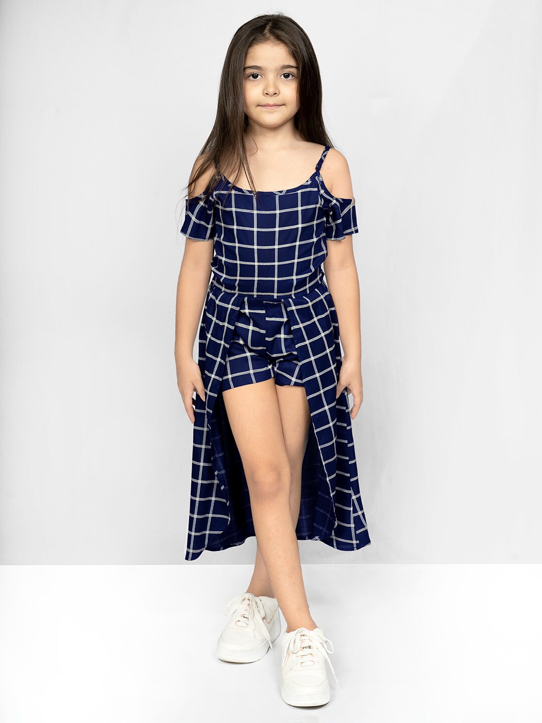 

Naughty Ninos Navy Blue Checked A-Line Midi Dress