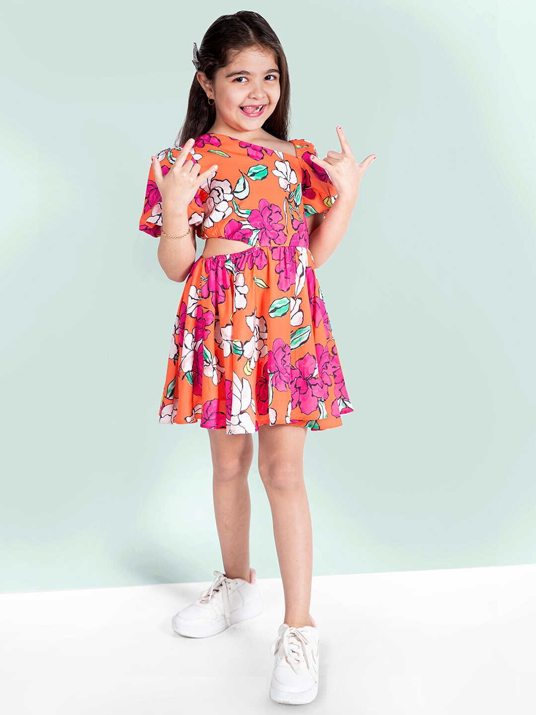 

Naughty Ninos Floral Printed Crepe Fit & Flare Dress, Orange