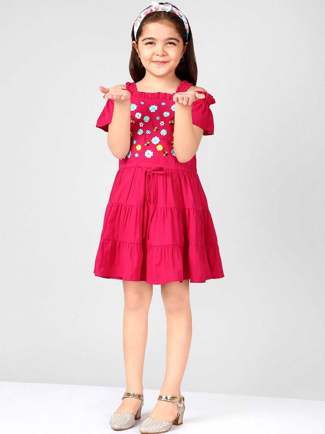 

Naughty Ninos Girls Floral Embroidered A-Line Dress, Fuchsia