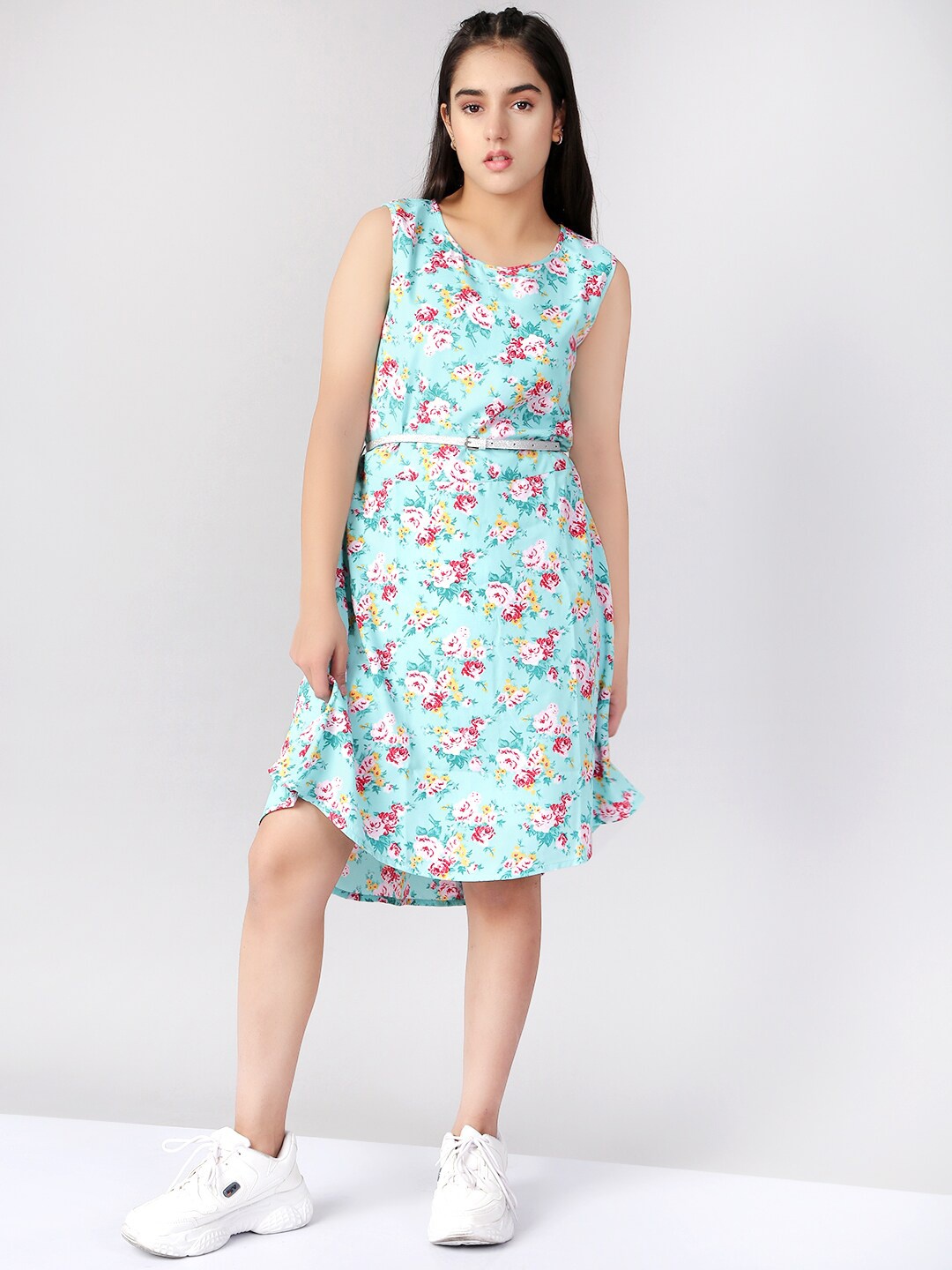 

Naughty Ninos Floral Printed Crepe A-Line Dress, Sea green