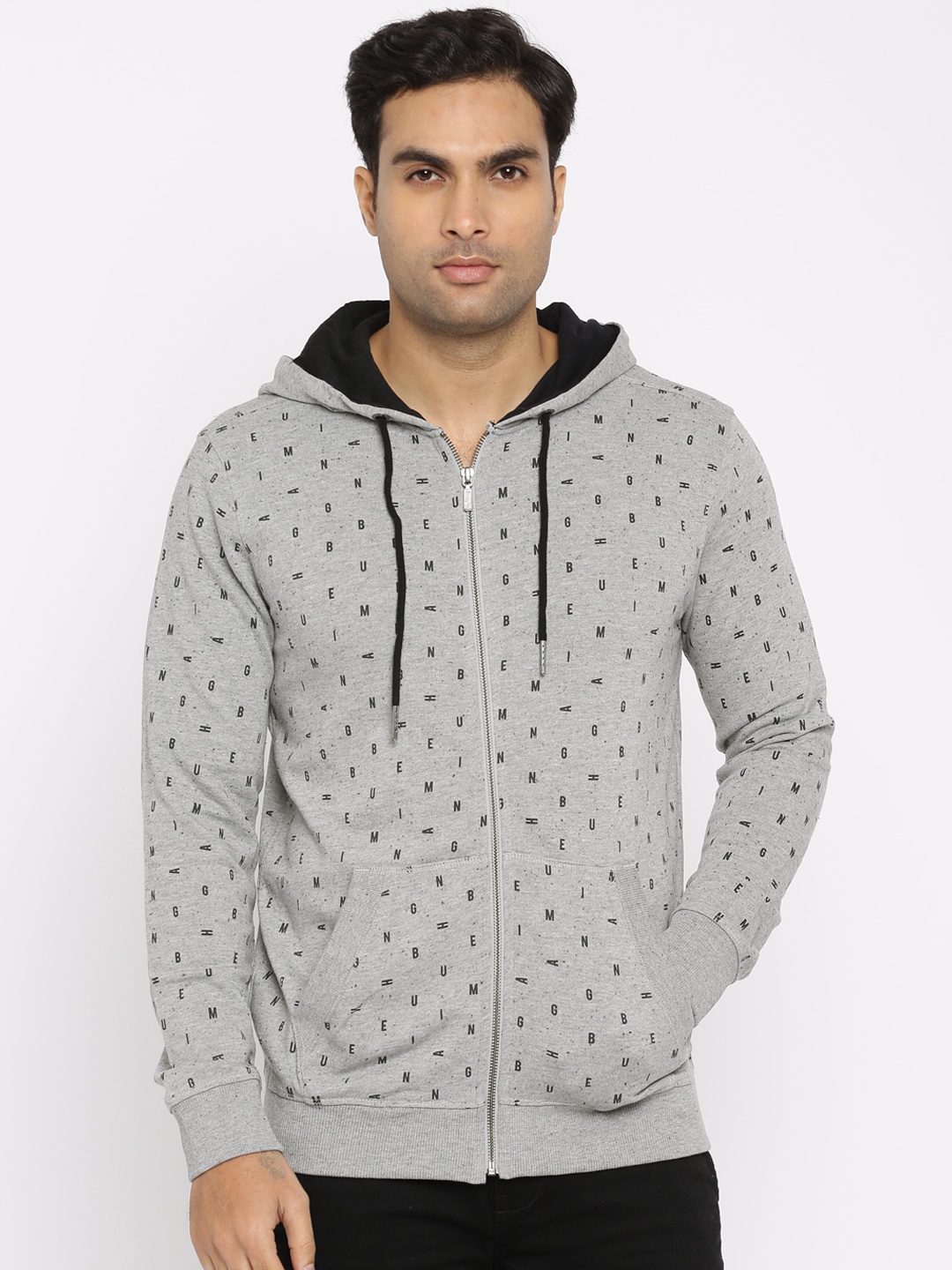 

Being Human Clothing Men Grey Printed Hooded Sweatshirt