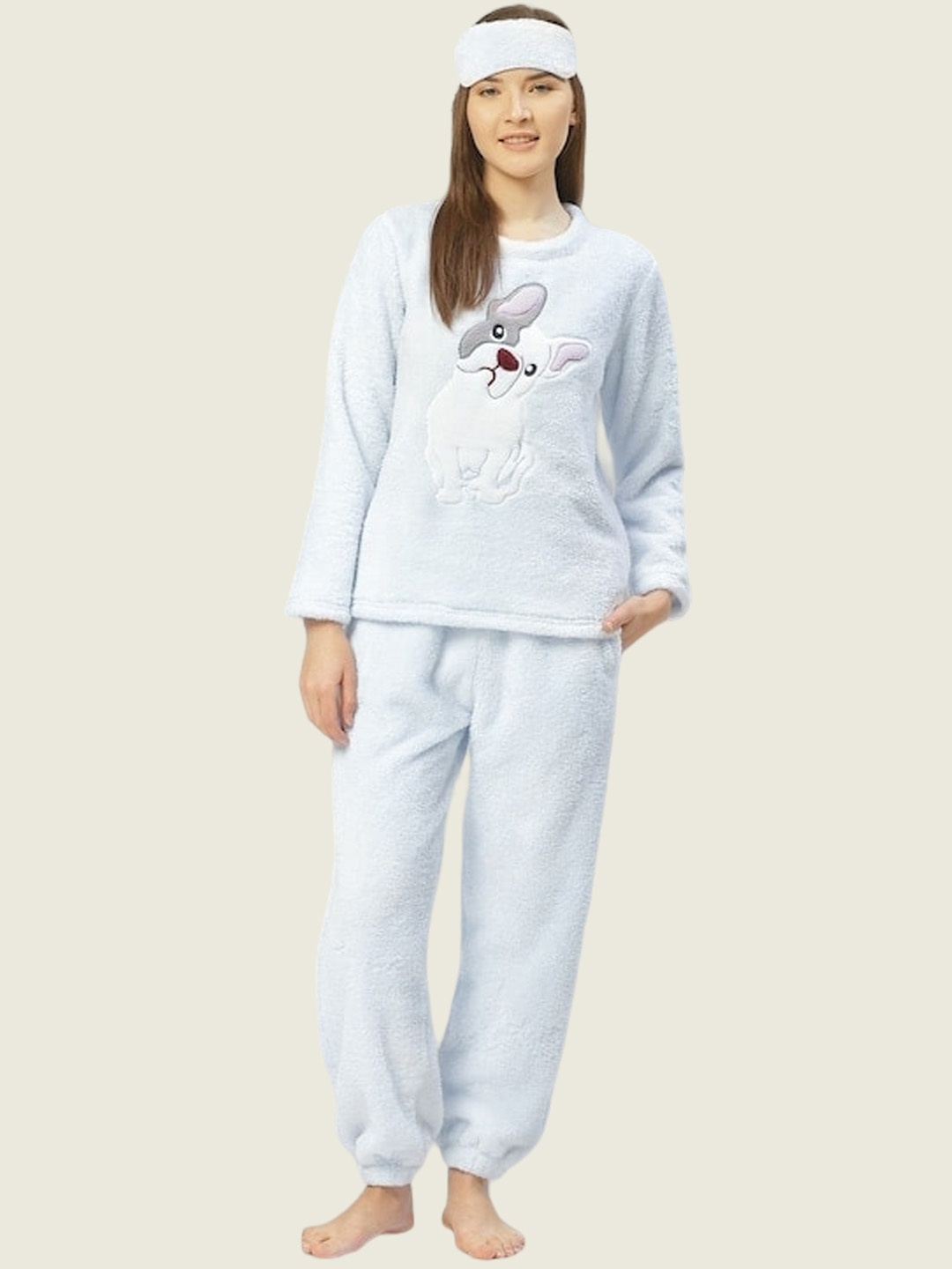 

LILL Women Graphic Printed Night Suit With Eye Mask, Blue