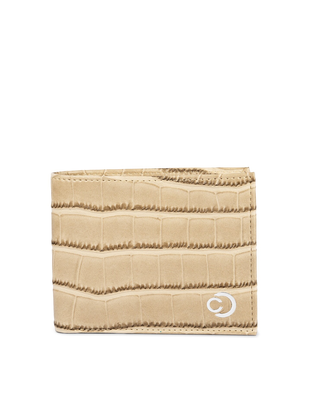 

Caprese Men Abstract Textured Leather Two Fold Wallet, Beige