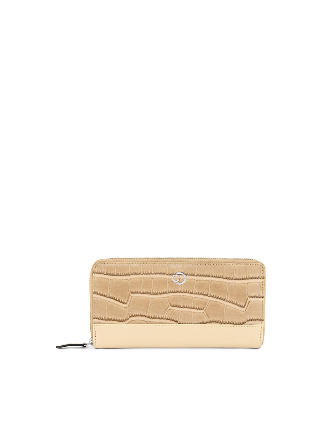 

Caprese Women Abstract Textured Leather Zip Around Wallet, Beige