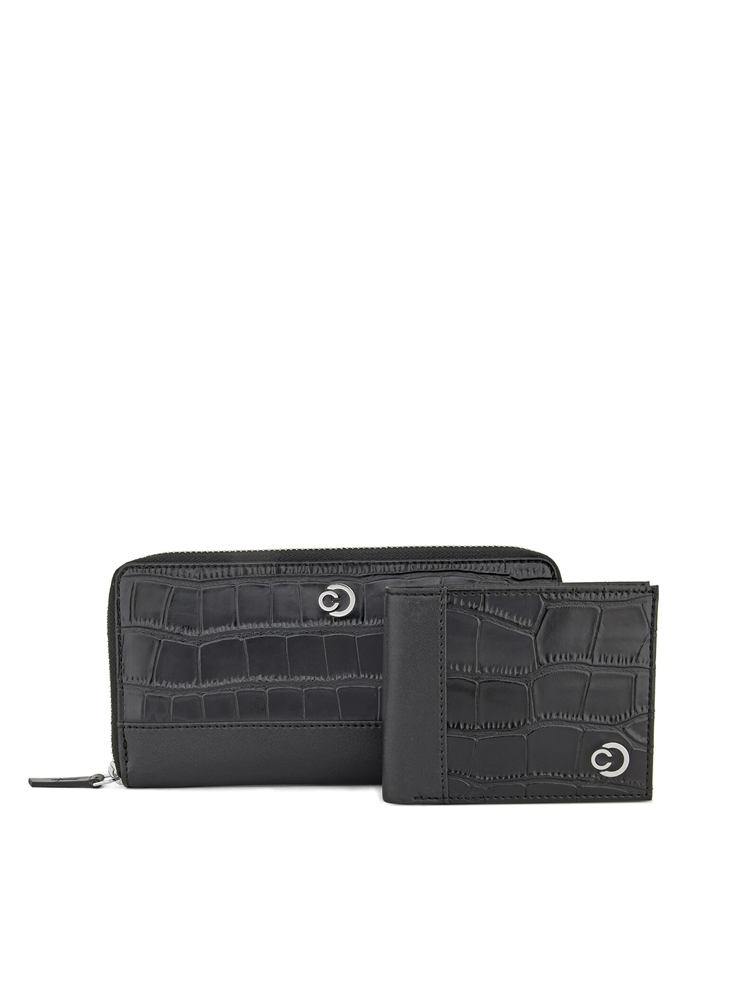 

Caprese Set Of 2 Textured Wallet Combo, Black