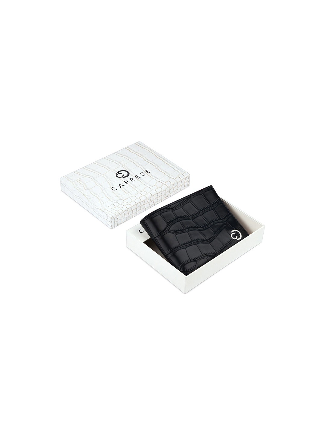 

Caprese Men Abstract Textured Leather Two Fold Wallet, Black