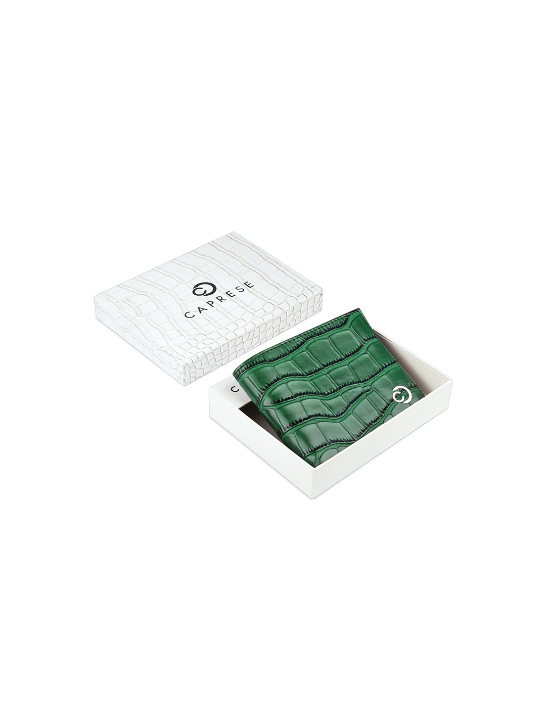 

Caprese Men Abstract Textured Leather Two Fold Wallet with SD Card Holder, Green