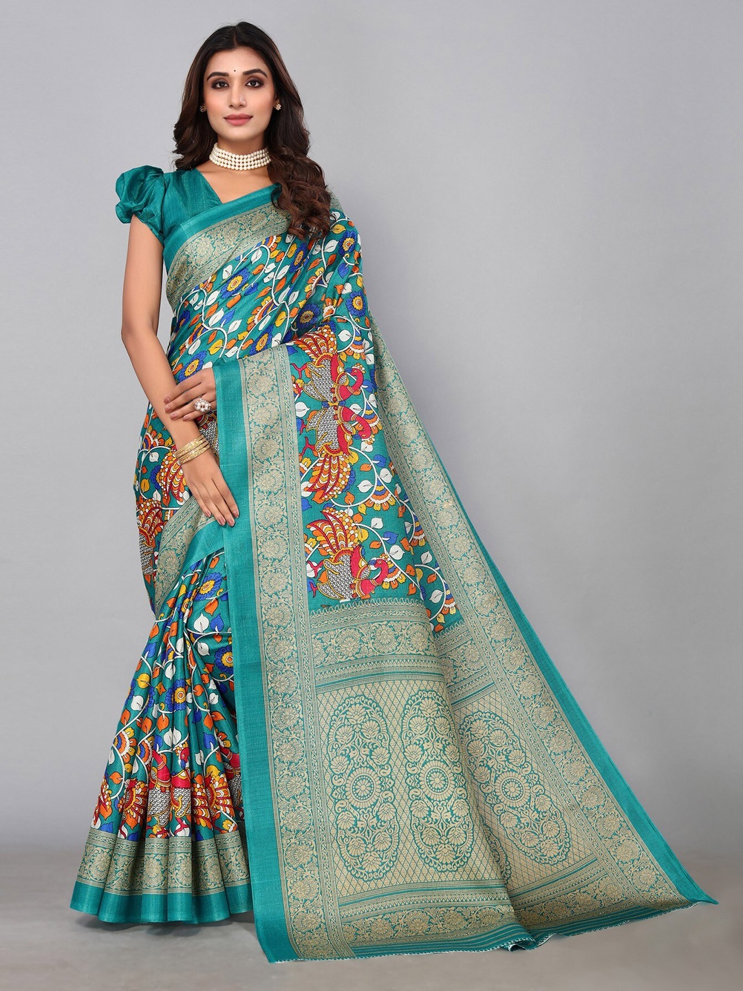 

KALINI Ethnic Motifs Printed Saree, Green