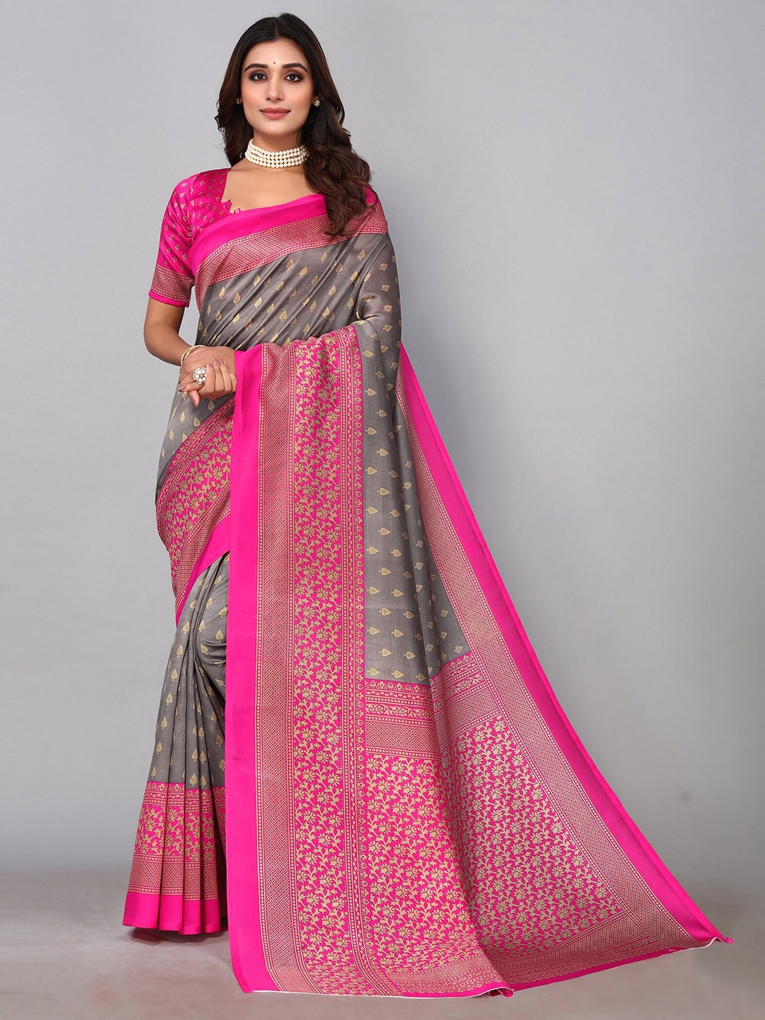 

KALINI Ethnic Motifs Printed Saree, Grey