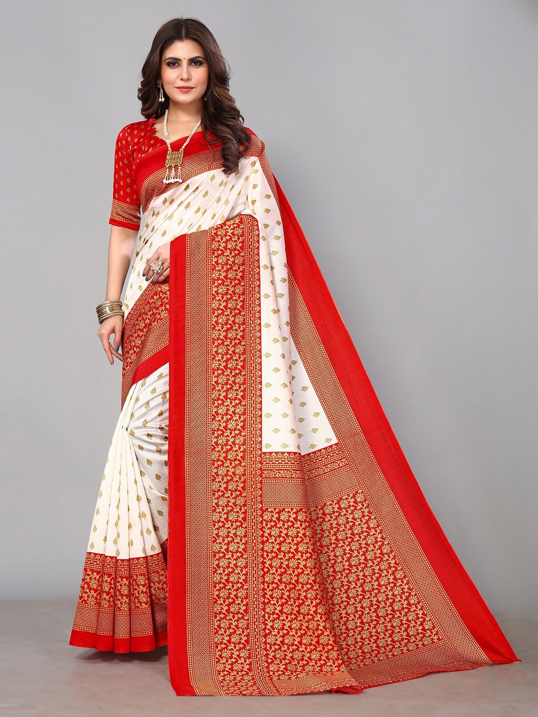 

KALINI Ethnic Motifs Printed Saree, White