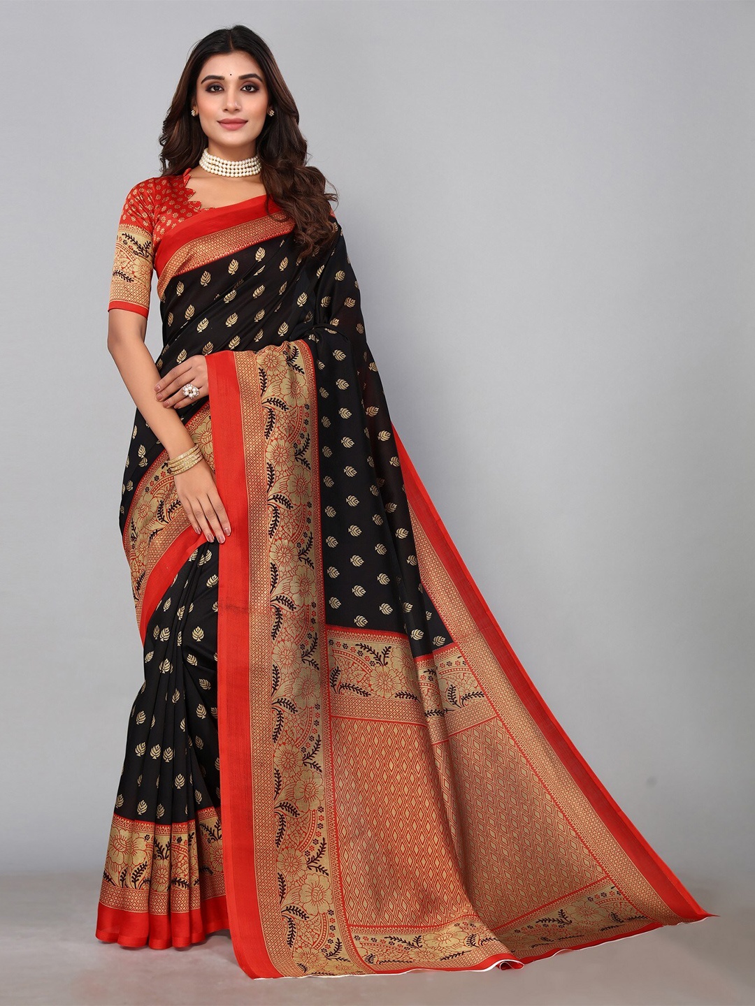 

KALINI Ethnic Motifs Printed Saree, Black