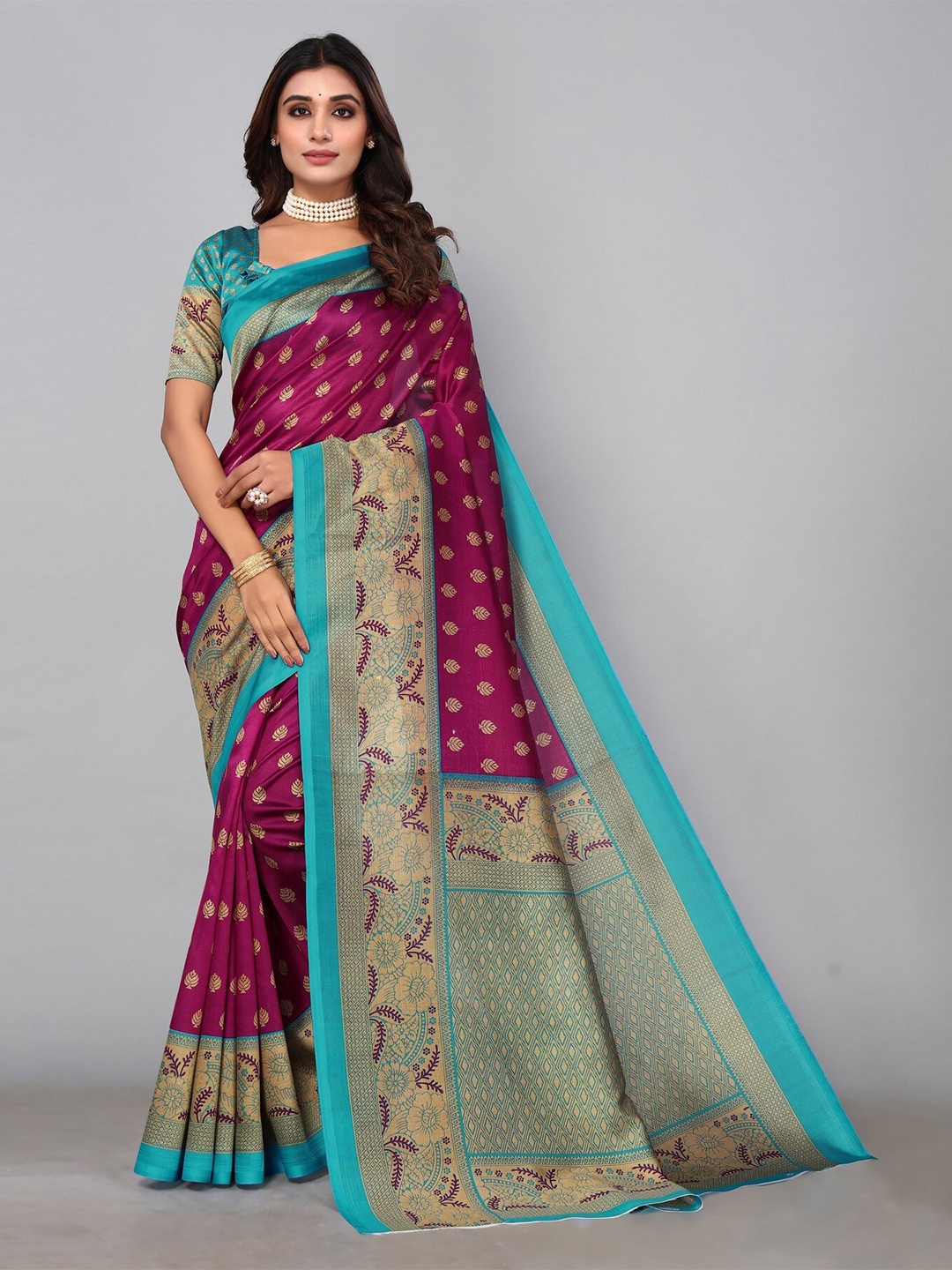 

KALINI Ethnic Motifs Woven Design Zari Saree, Purple
