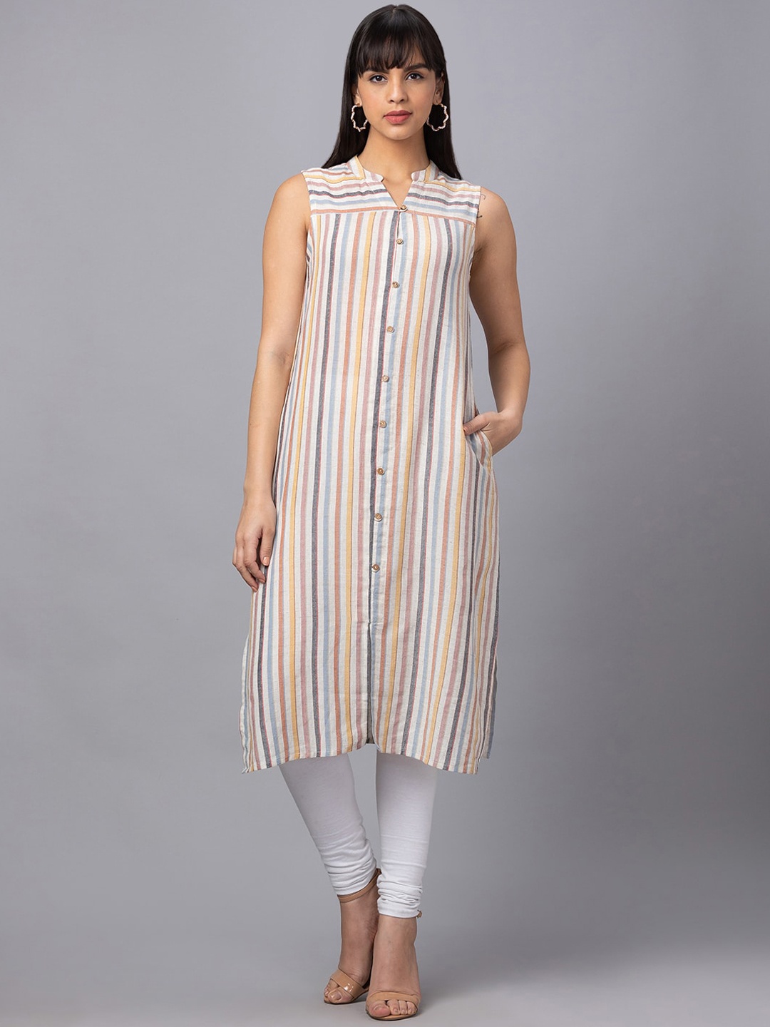 

Globus Striped Cotton Sleeveless Kurta, Yellow