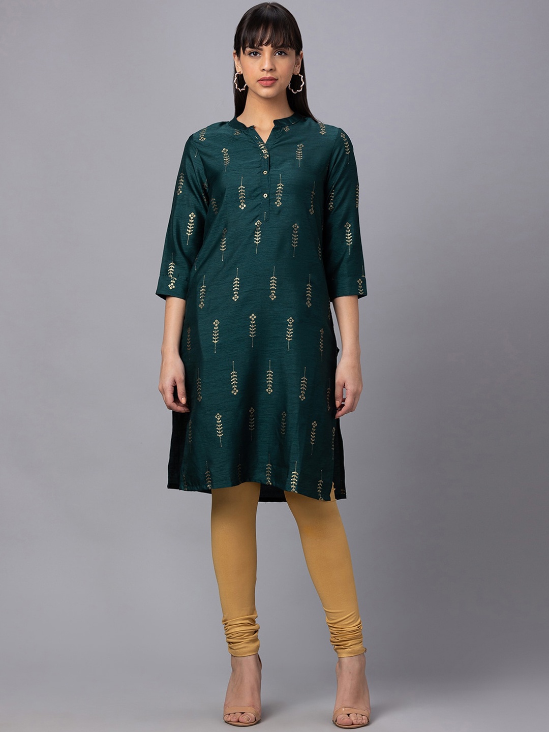 

Globus Tribal Foil Printed Kurta, Green