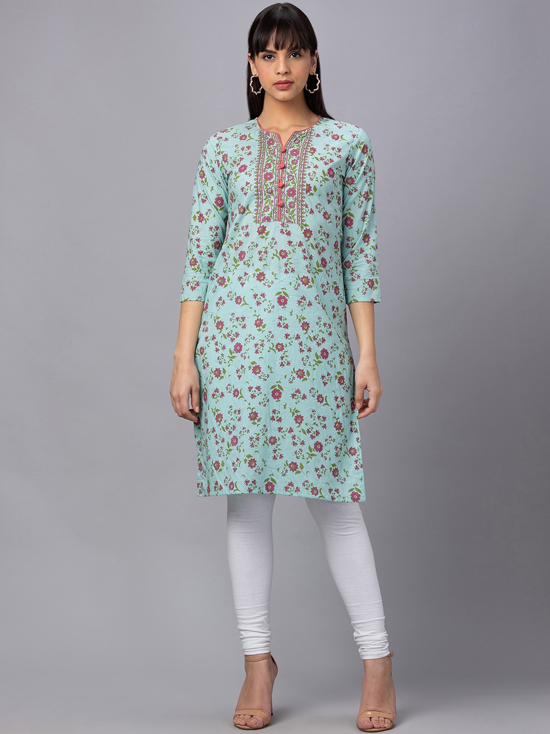 

Globus Women Floral Printed Cotton Kurta, Blue