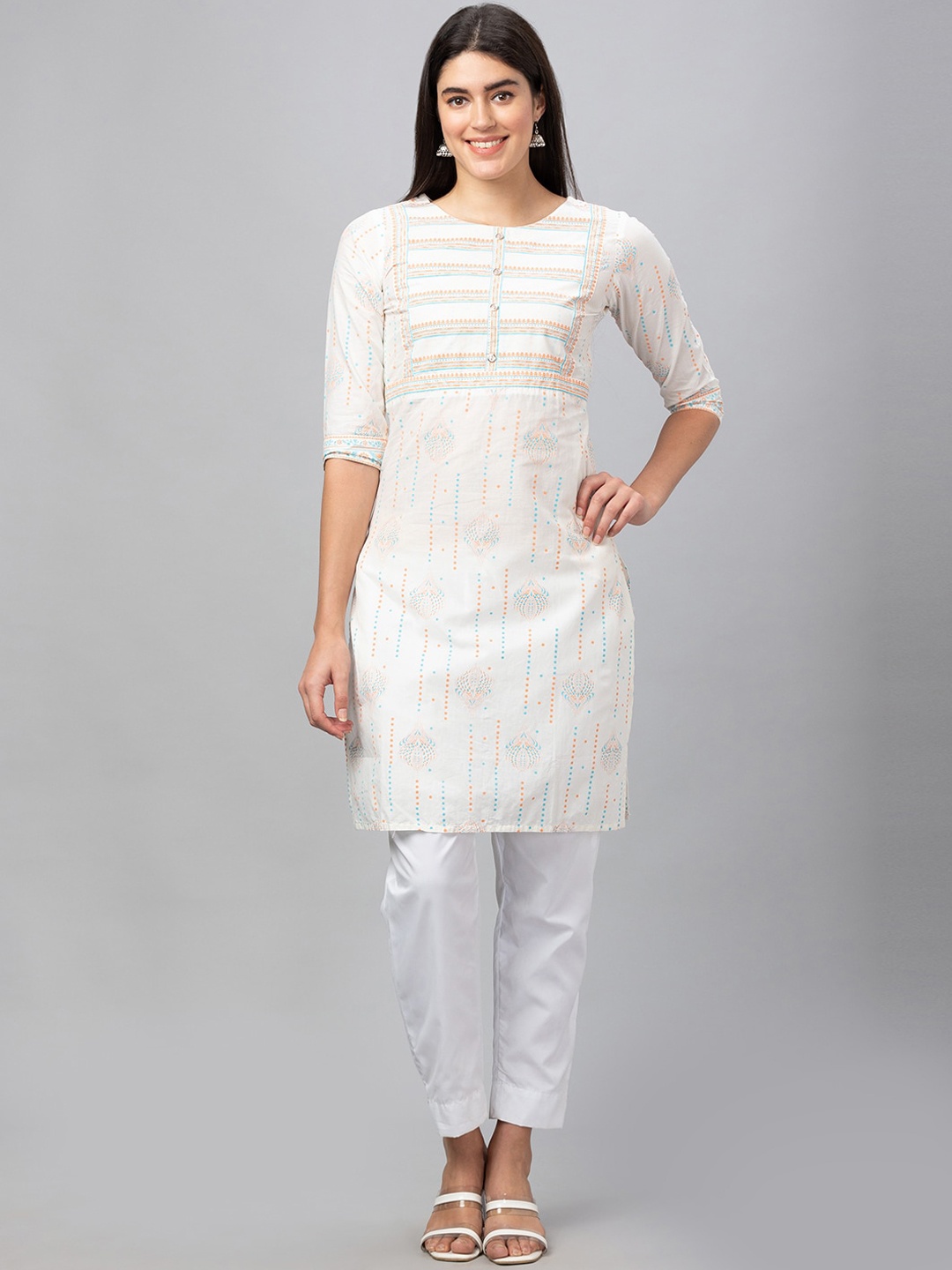 

Globus Women Printed Pure Cotton Kurta, Off white