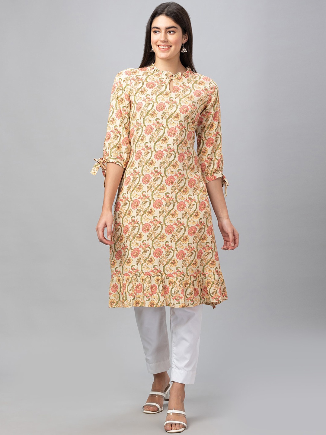 

Globus Women Floral Printed A-Line Kurta, Yellow