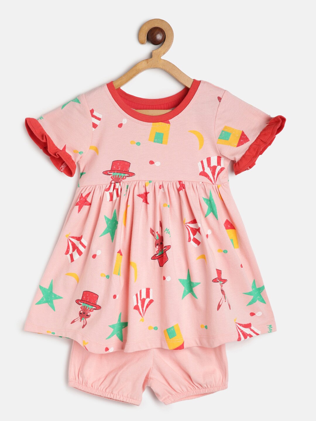 

MINI KLUB Girls Printed Flared Cotton Dress, Pink