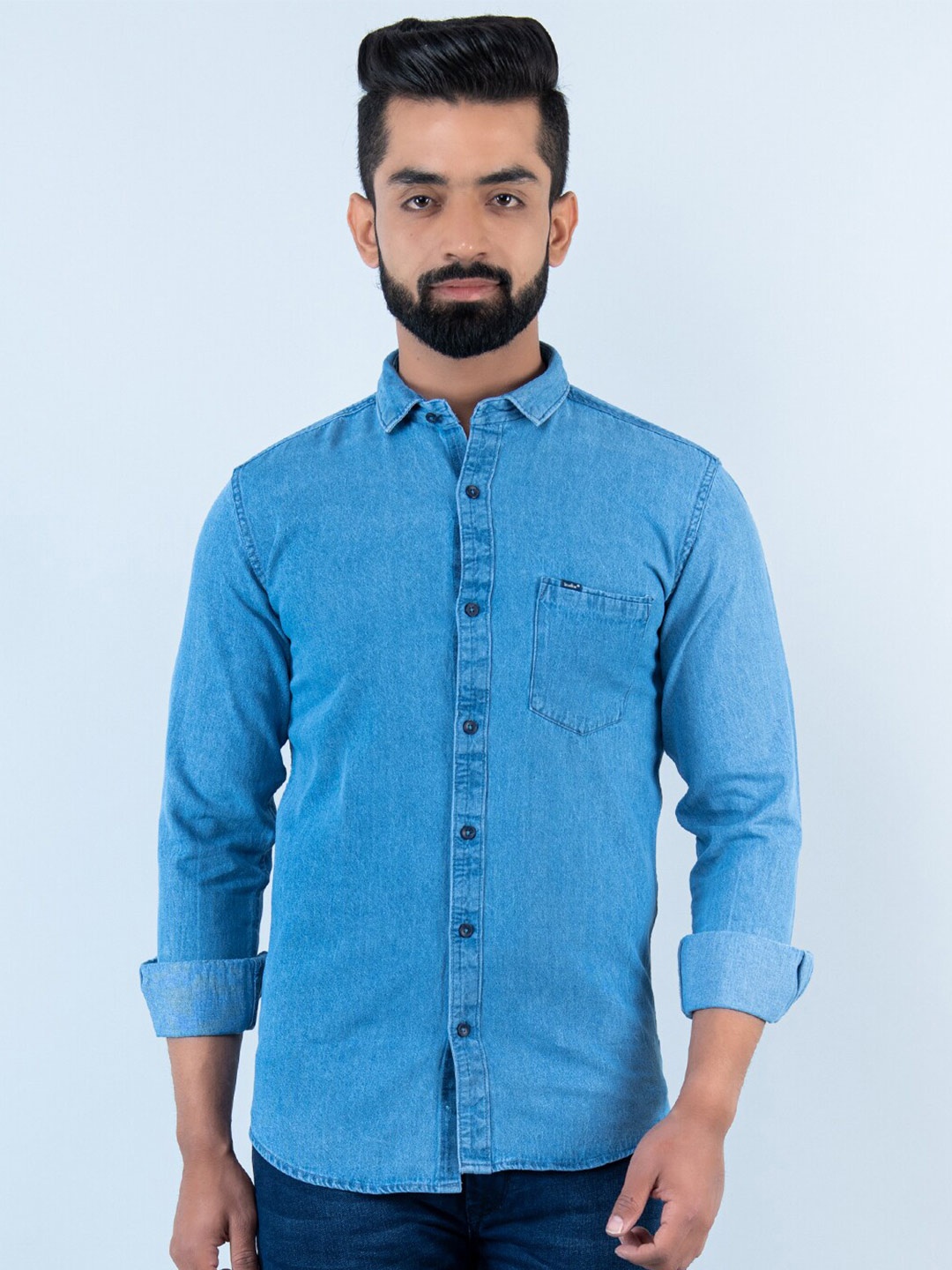 

Tistabene Spread Collar Patch Pocket Casual Cotton Shirt, Blue