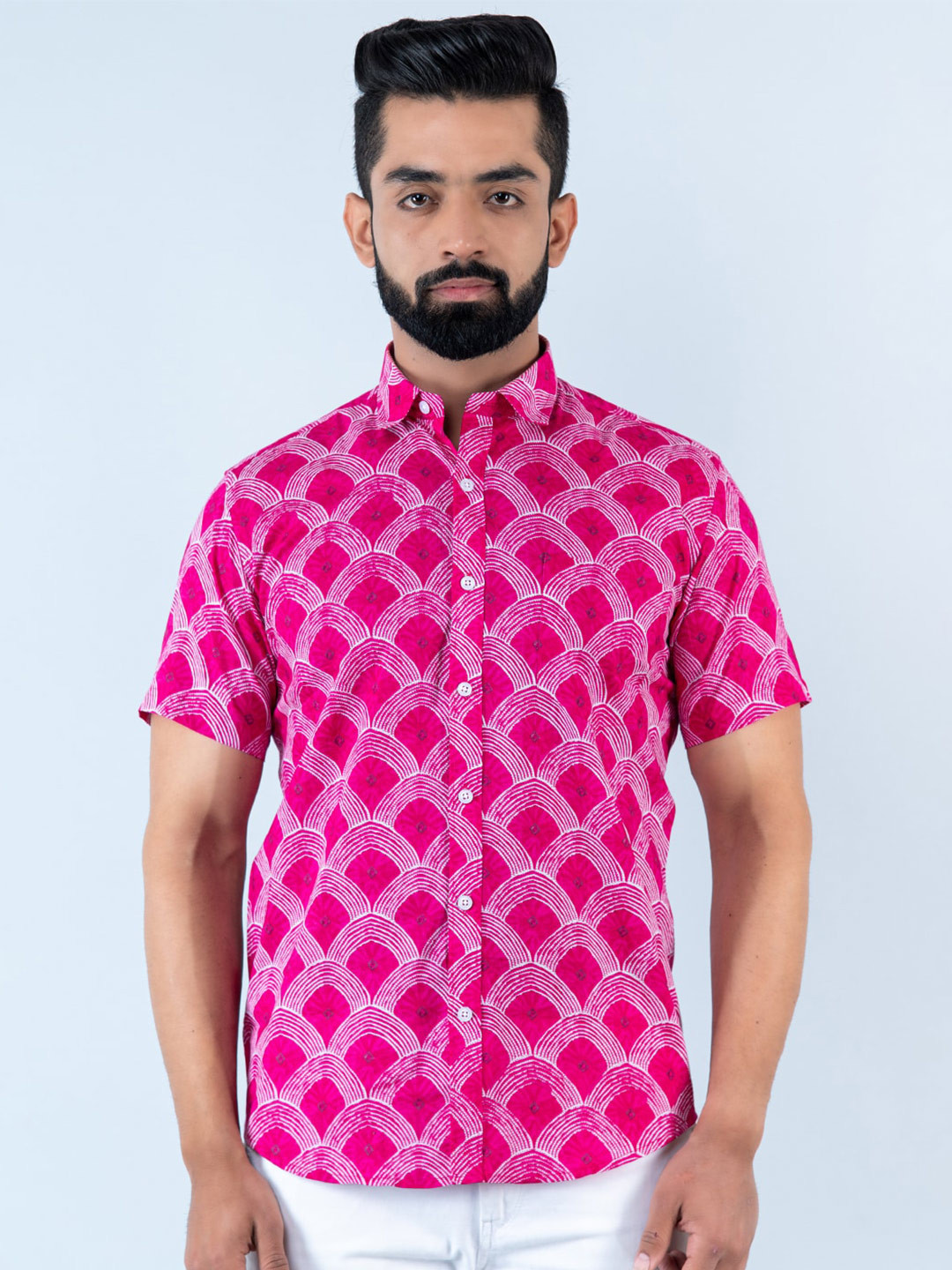 

Tistabene Men Ethnic Printed Casual Cotton Shirt, Pink