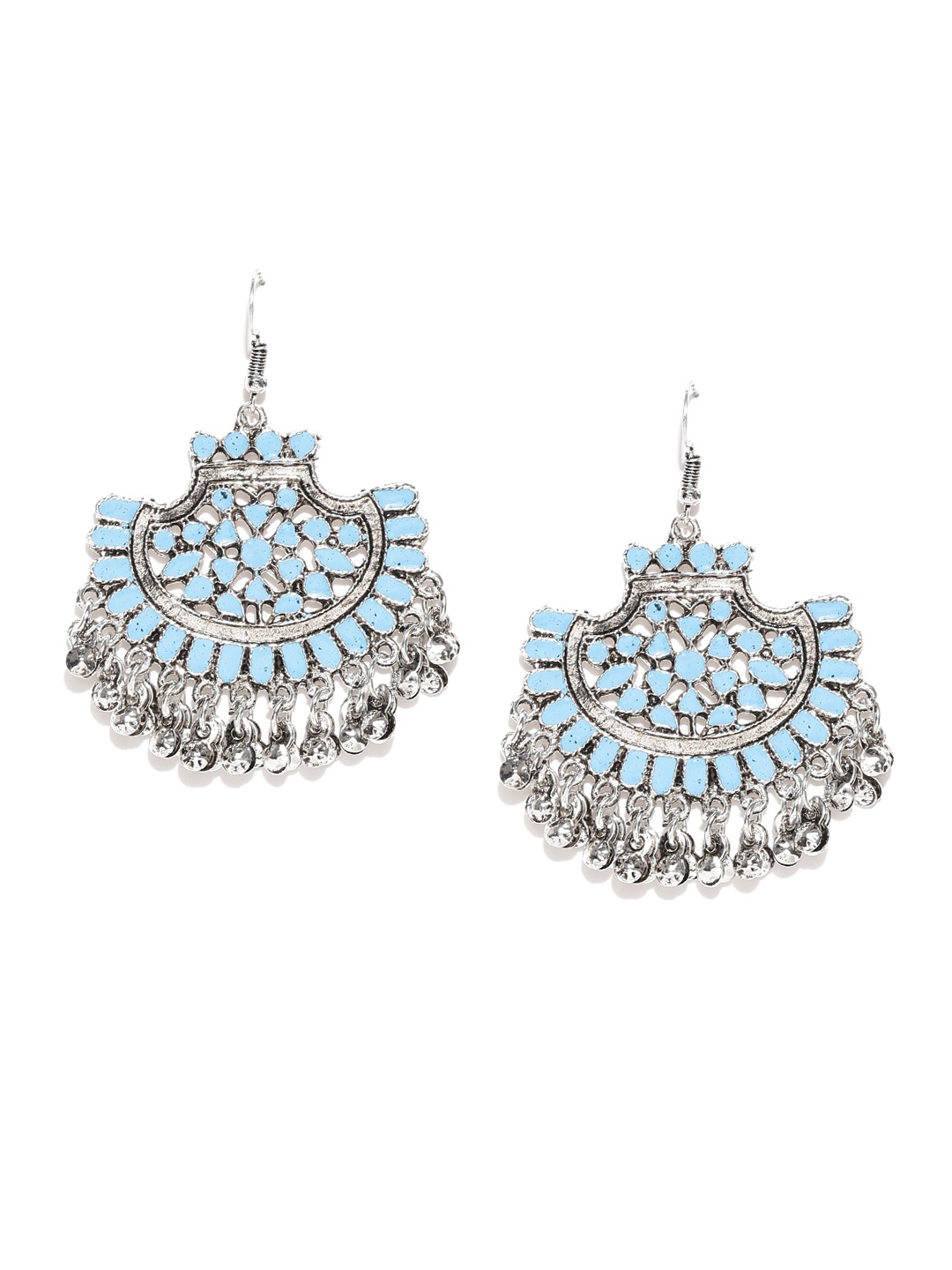 

Zaveri Pearls Blue Oxidised Silver-Plated Drop Earrings
