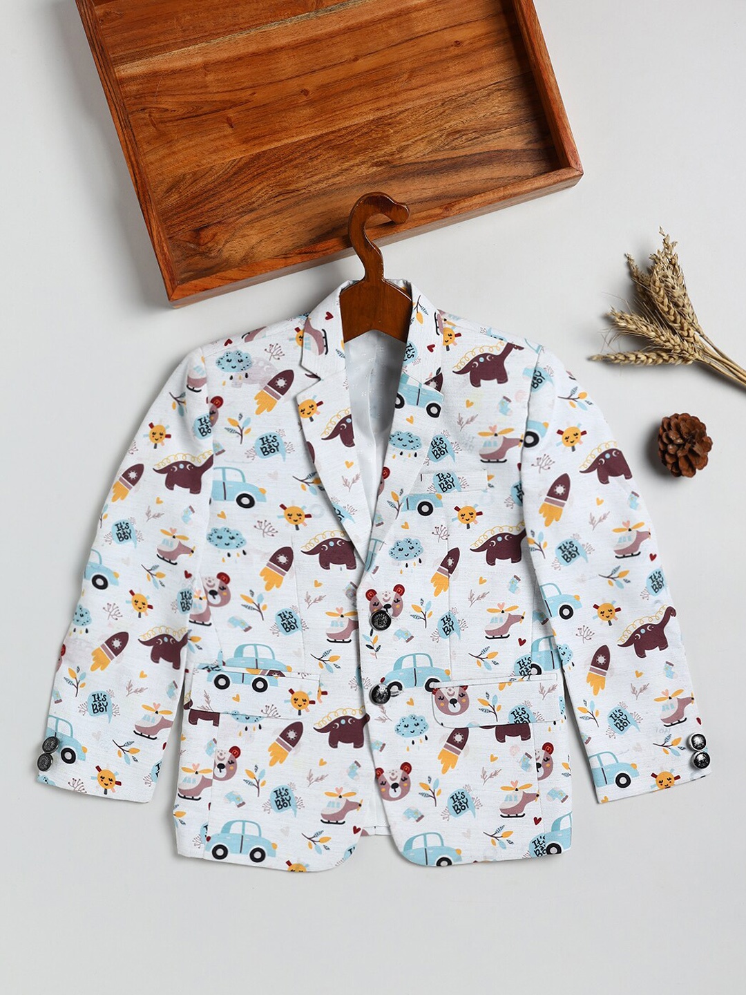 

JBN Creation Boys Printed Single-Breasted Blazer, White