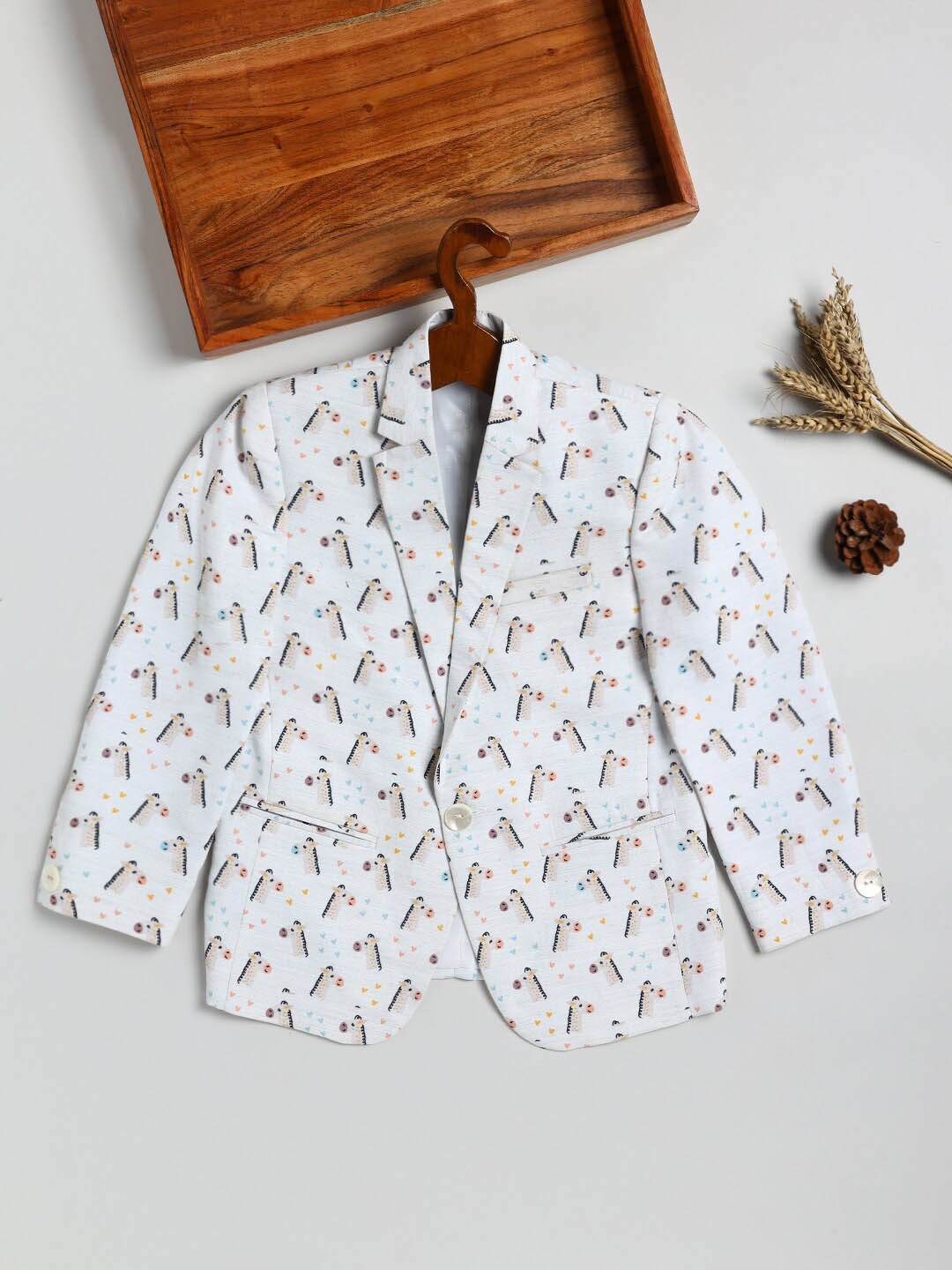 

JBN Creation Boys Giraffe Printed Single-Breasted Party Blazer, White