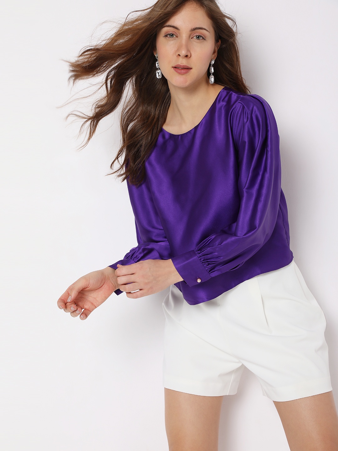 

Vero Moda Round Neck Puff Sleeve Regular Top, Purple