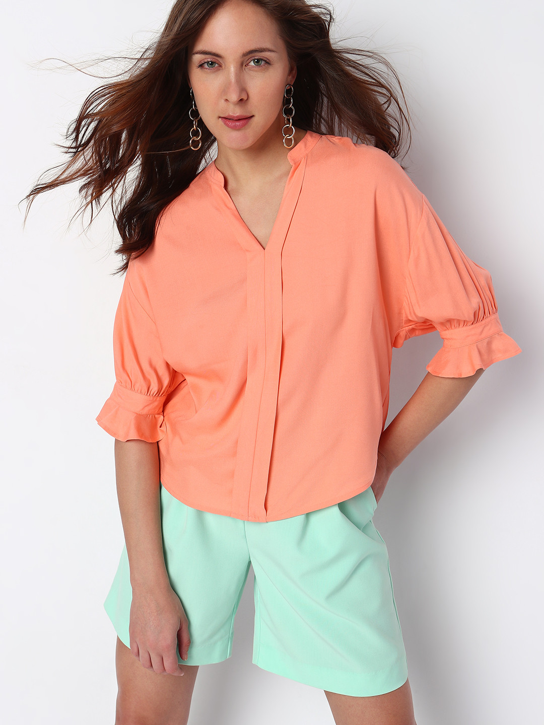 

Vero Moda Puff Sleeves Shirt Style Top, Peach