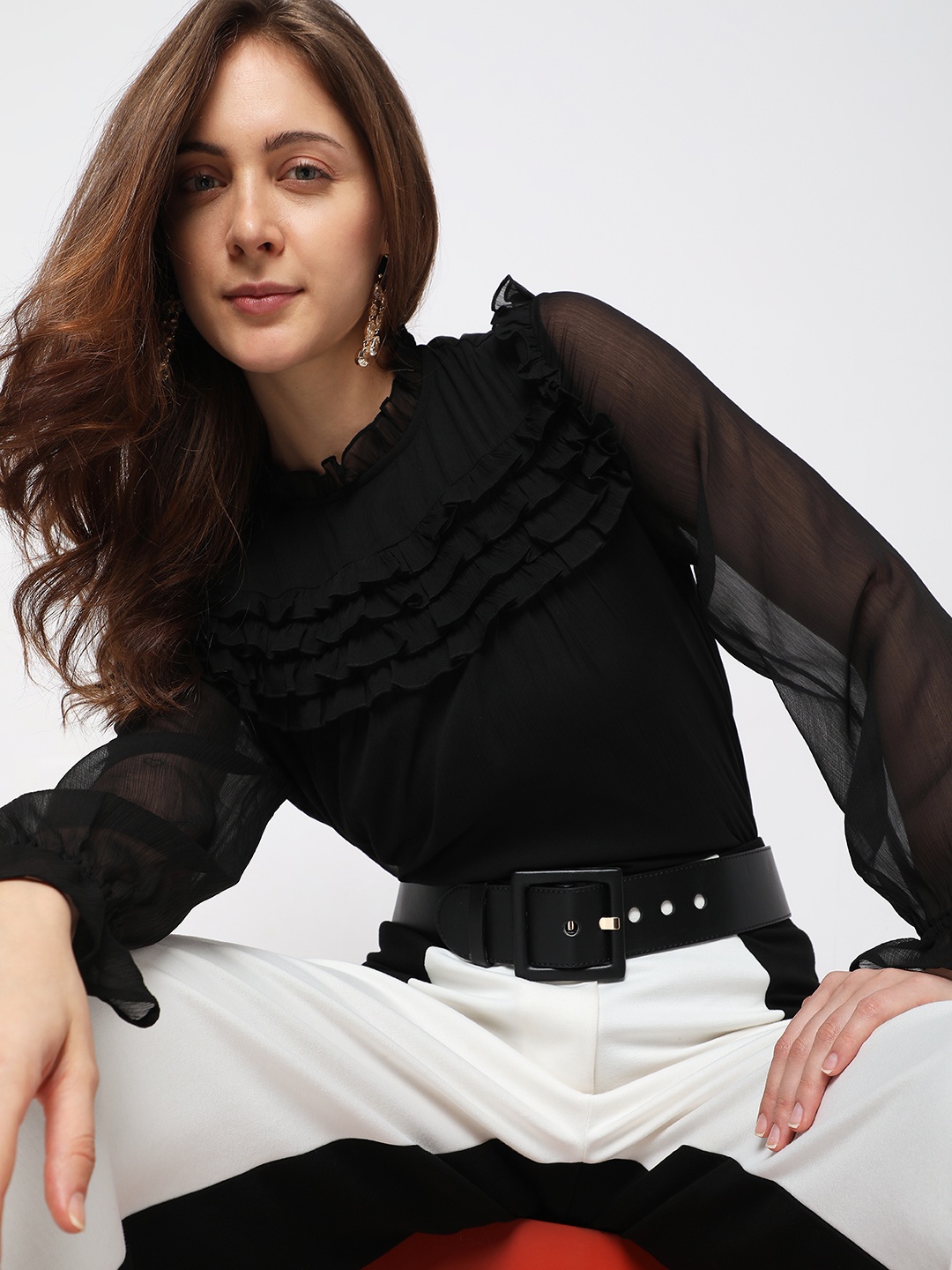 

Vero Moda Bell Sleeves Ruffles Top, Black