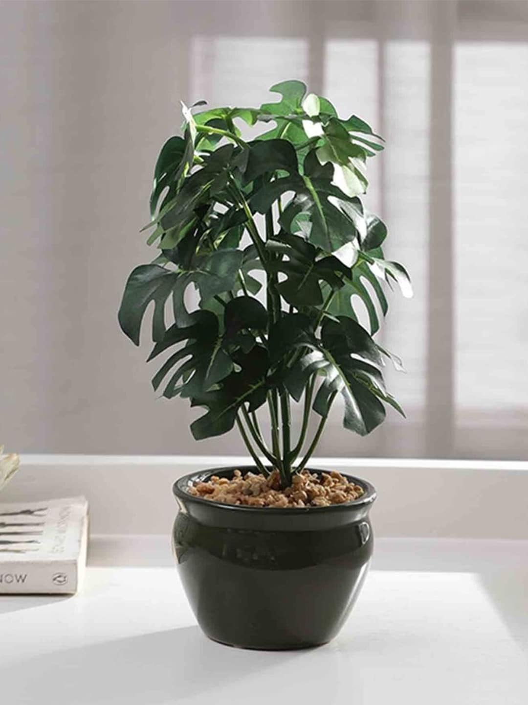 

Fourwalls Green & Black Philodendron Artificial Plant With Pot