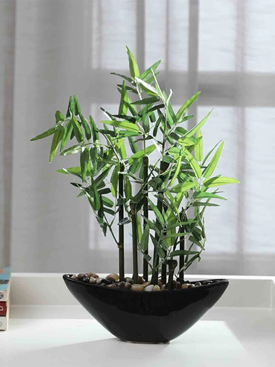 

Fourwalls Green & Black Bamboo Artificial Plant With Pot