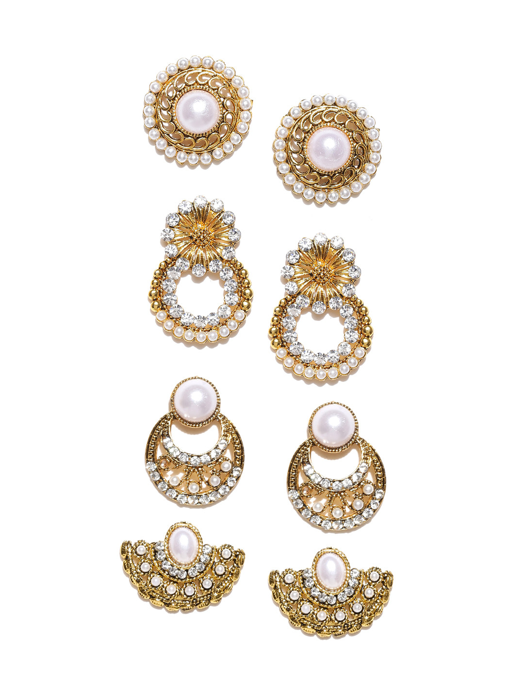 

Zaveri Pearls Set of 4 Gold-Toned & Off-White Earrings